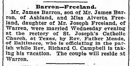 Barron - Freeland wedding 6 Aug 1902 - 