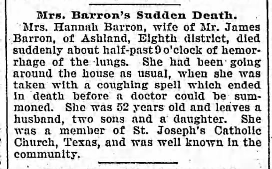 Hannah Barron died 4 Dec 1900 - 