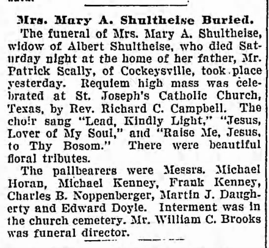 Mary Scally Shultheise buried 9 Oct 1906 - 