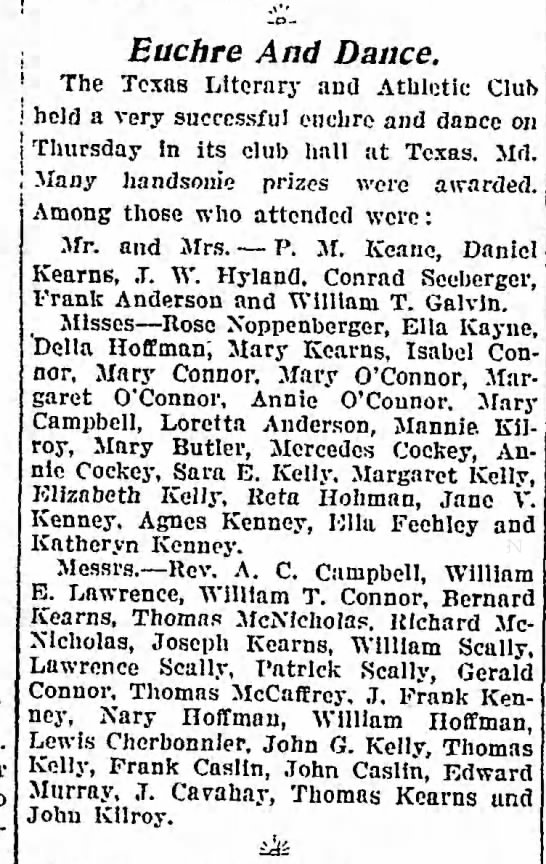 Texas Literary and Athletic Club. 1911. John Kilroy, Mamie Kilroy, Scallys - 