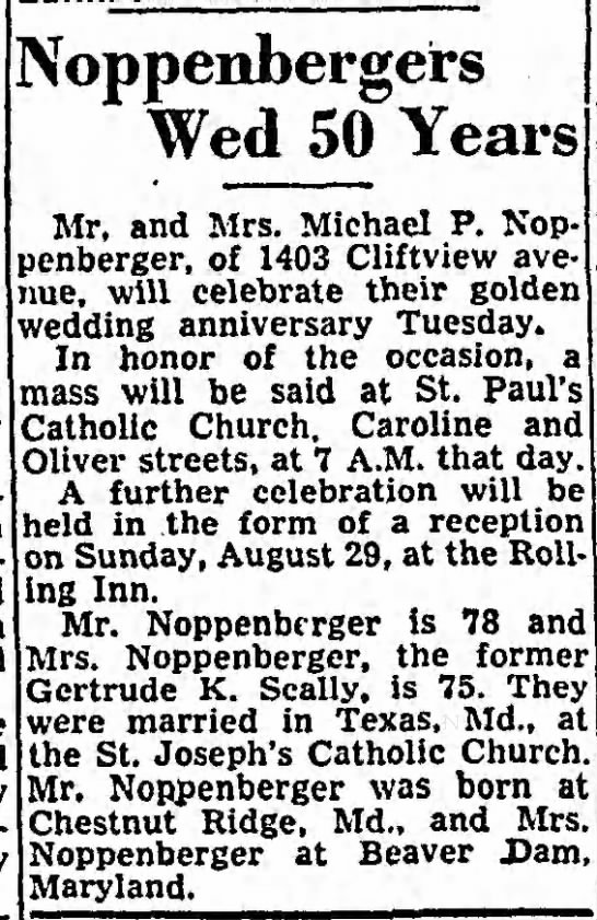 Noppenberger 50th wedding anniversary, 1954 - 