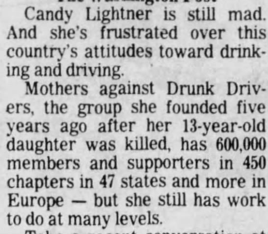 Candy Lightner, MADD (Mothers Against Drunk Drivers) - 