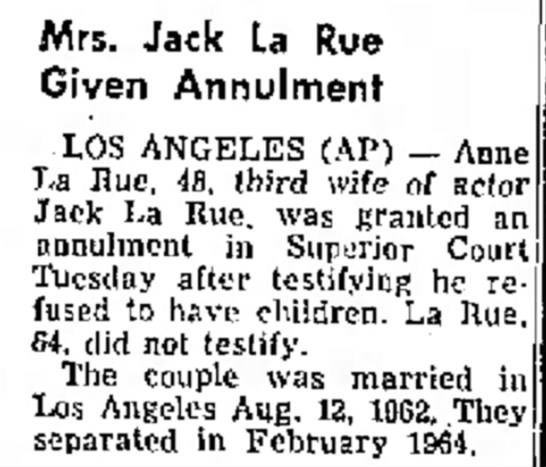 Jack La Rue third marriage - 