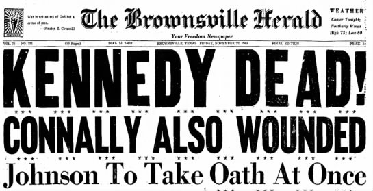 JFK assassination headlines in Texas. - 
