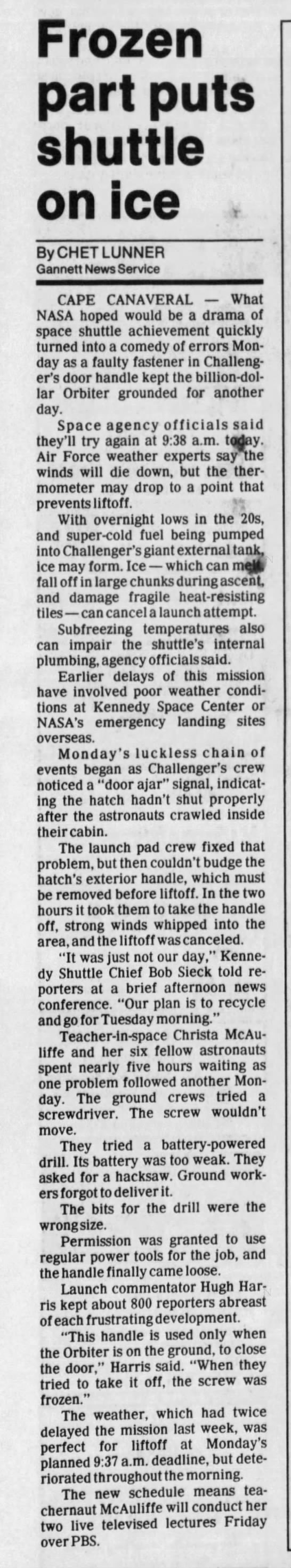 Broken door handle delays Challenger launch on 27 January 1986 - 