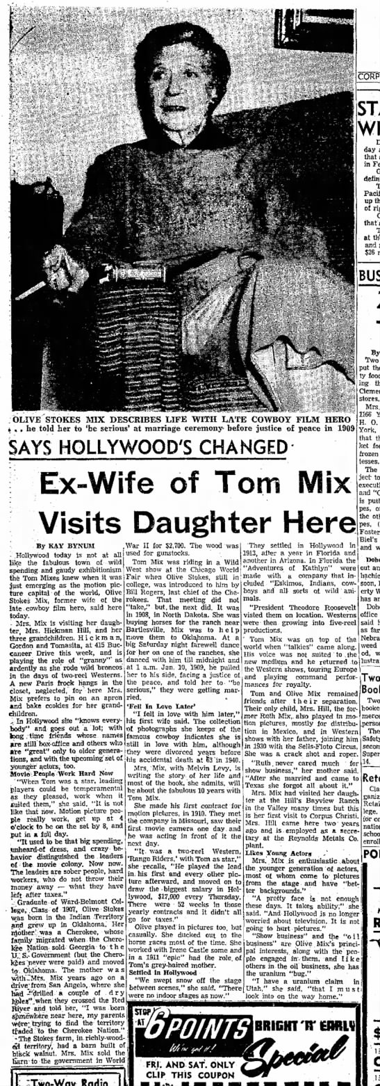 Olive Stokes Mix, visit to CC, Texas, CC Caller Times, 29 Dec 1955, p 15 - 