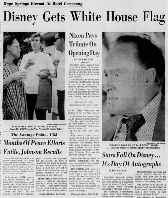 White House flag presented to Roy Disney during Grand Opening of Walt Disney World - 