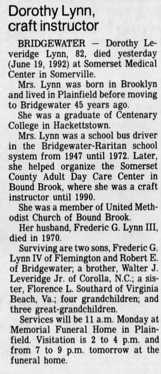 Obituary for Dorothy Leveridge Lynn (Aged 82)