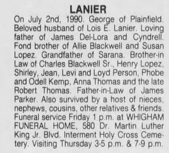 Obituary for George LANIER