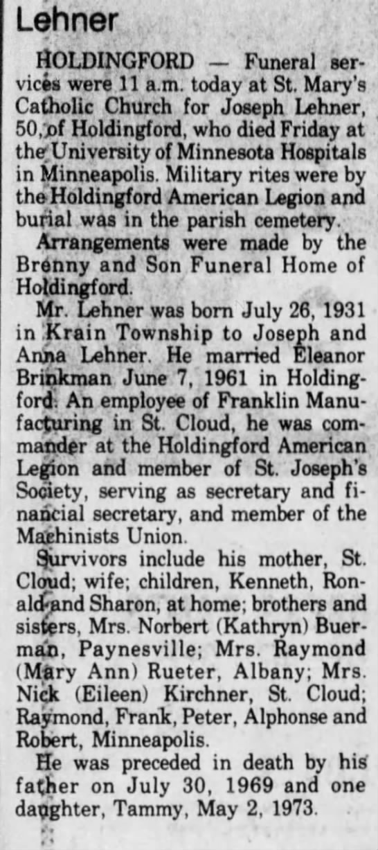 Obituary for Joseph Lehner
