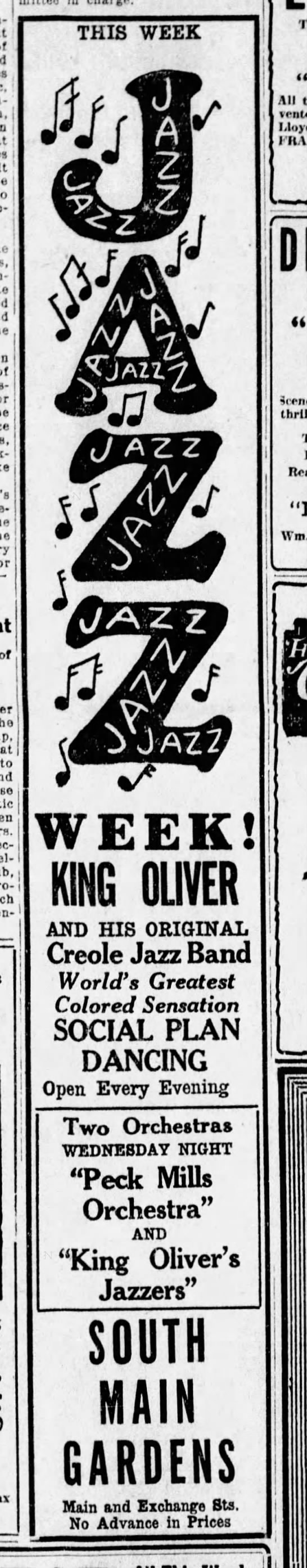 1924 ad for King Oliver and the Original Creole Jazz Band - 