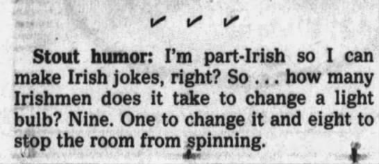 "How many Irishmen to change a light bulb?" (1986). - 