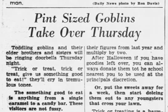 "Trick or treat, give us something good to eat" (1957). - 