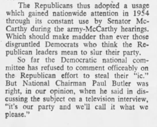 McCarthy use of the slur in Army-McCarthy hearings of 1954 - 