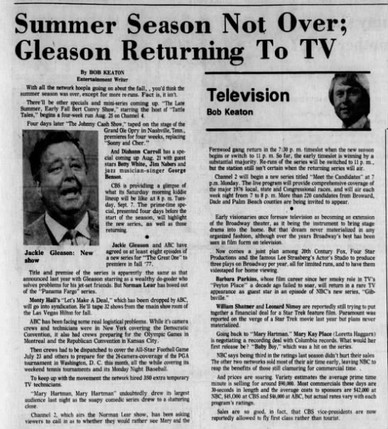 Summer Season Not Over; Gleason Returning To TV - 