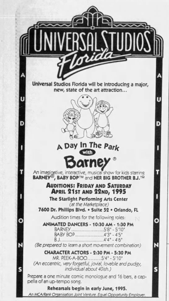 A Day in the Park with Barney Auditions (April 1995) - 