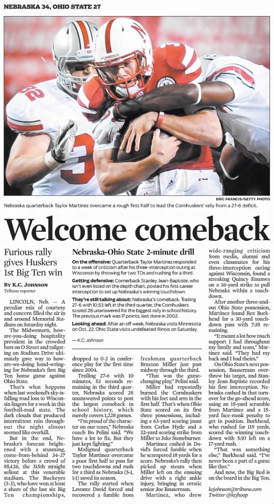 2011 Nebraska-Ohio State football, Chicago Tribune - 