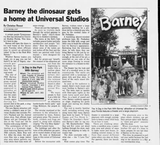 Barney the dinosaur gets a home at Universal Studios - 