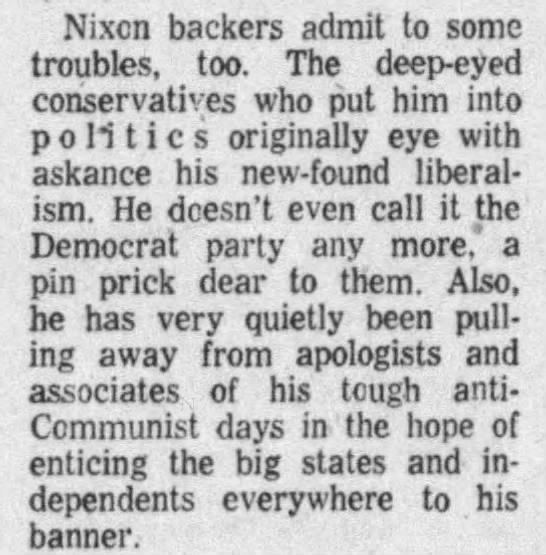 Sign of Nixon's new-found liberalism was his refusal to use the phrase "Democrat party" 1960 - 