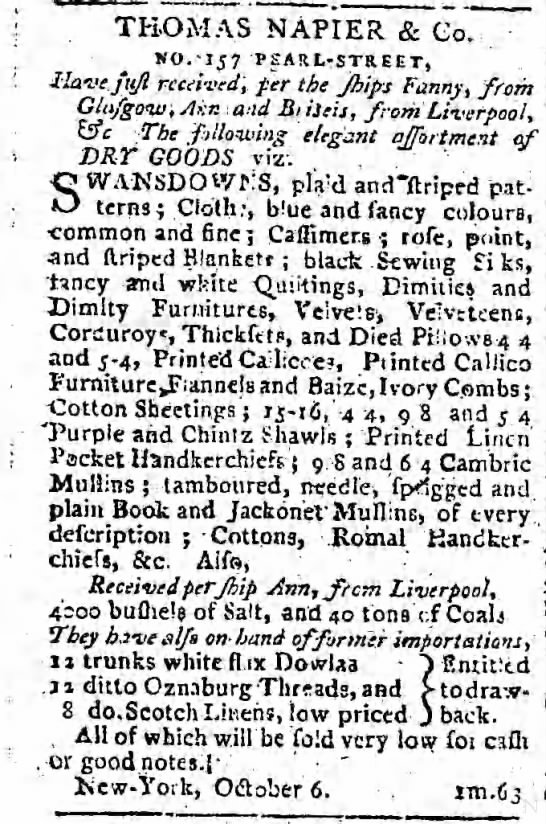 Fabric and accessories such as shawls and handkerchiefs for sale, Connecticut 1800 - 