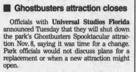 Ghostbusters attraction closes - 