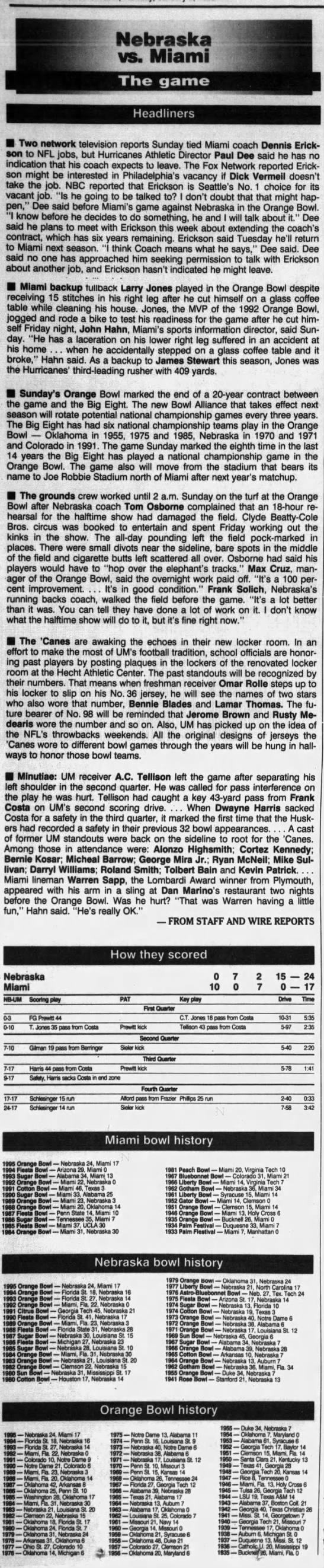1995 Orange Bowl, Orlando notes - 