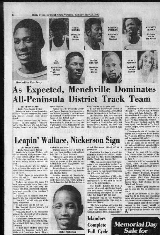 As Expected, Menchville Dominates All-Peninsula District Track Team, May 26, 1980 - 