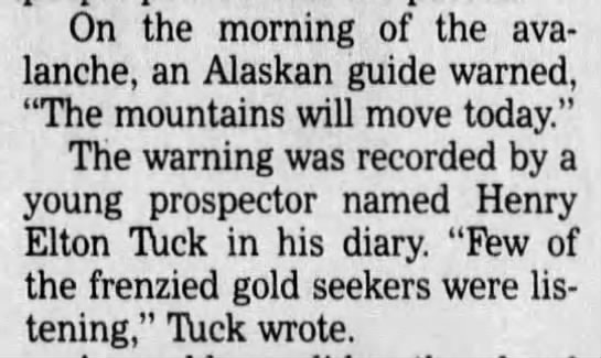 An Alaskan guide warned stampeders about possible avalanche - 