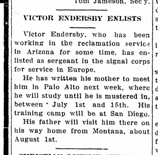 Victor Endersby Enlists - 