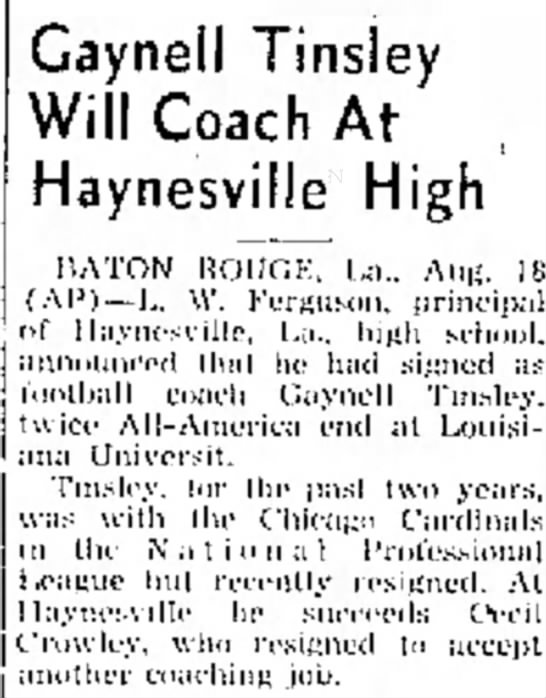 Tinsley will coach at Haynesville - 