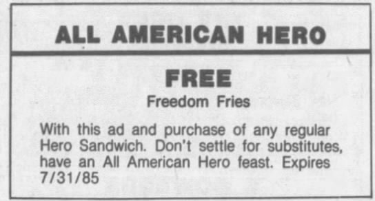 "Freedom Fries," for french fries (1985). - 