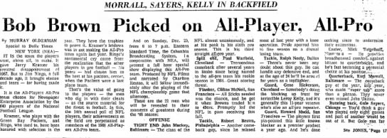 Bob Brown Picked on All-Player, All-Pro; Morrall, Sayers, Kelly in Backfield - 