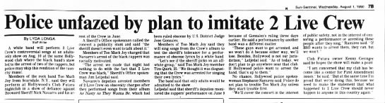 Police unfazed by plan to imitate 2 Live Crew, Sun Sentinel, Aug 1, 1990, 7B - 