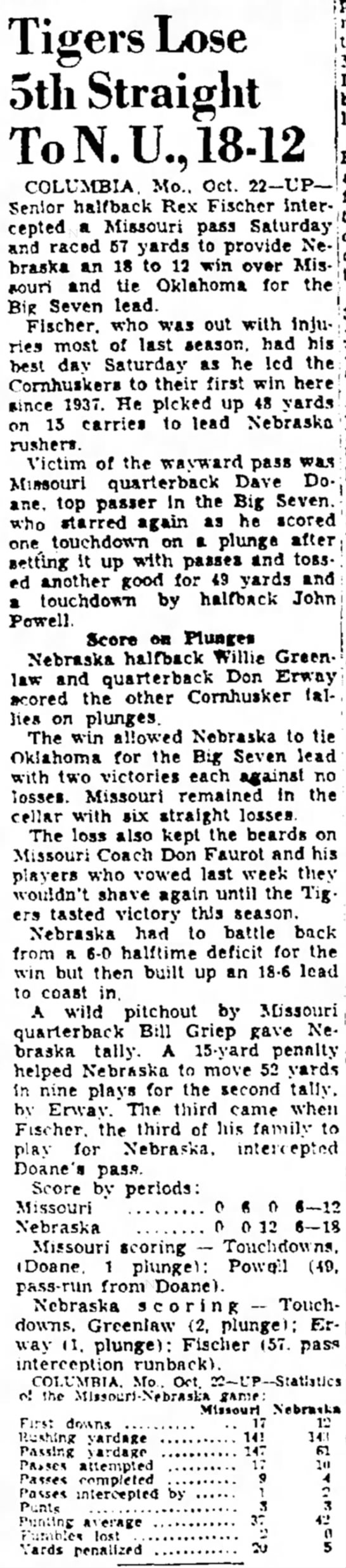 1955 Nebraska-Missouri football, United Press - 
