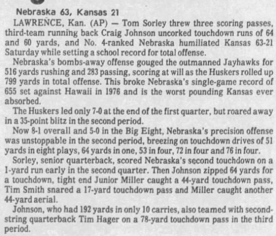 1978 Nebraska-Kansas football AP - 