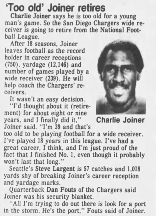 Joiner retires, 13 Jan 1987 - 