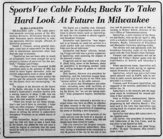 SportsVue Cable Folds; Bucks To Take Hard Look At Future In Milwaukee - 