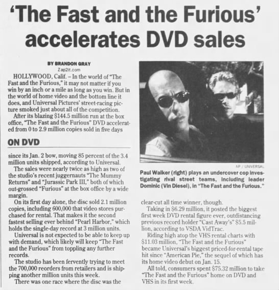 'The Fast and the Furious' accelerates DVD sales - 