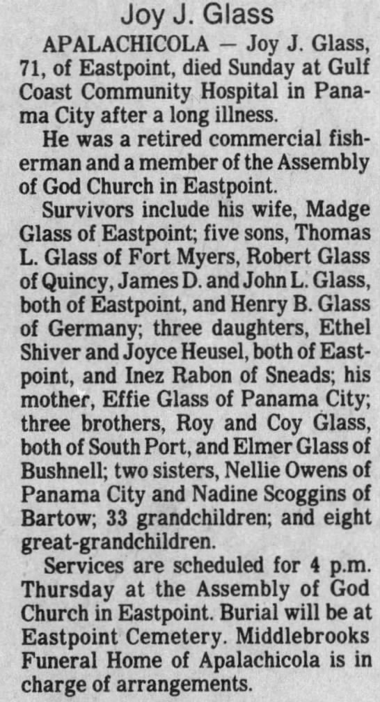 Obituary for Joy J. Glass (Aged 71)