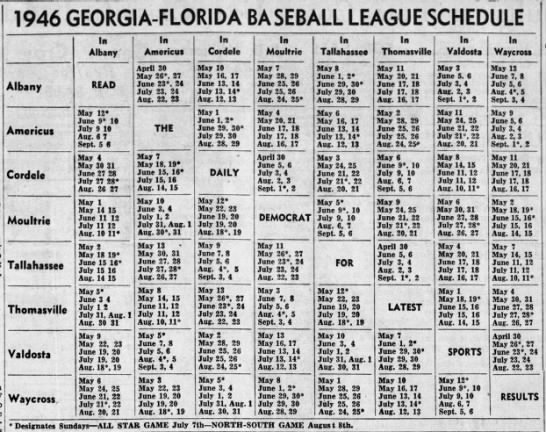 1946 Georgia-Florida League schedule - 