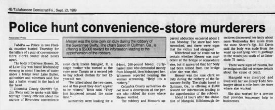 Police hunt convenience store murderers Sept 22, 1989 Talahassee Democrat - 