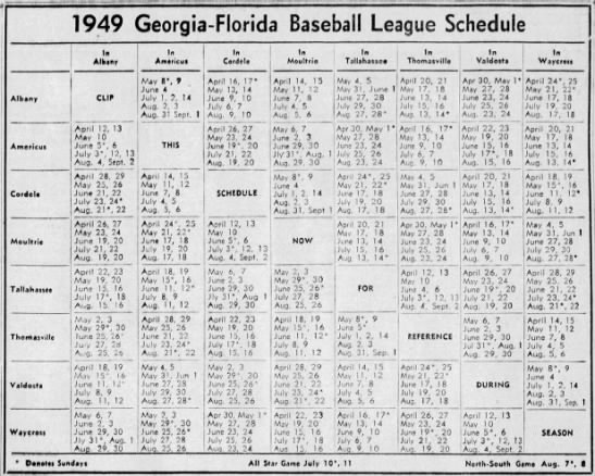 1949 Georgia-Florida League schedule - 