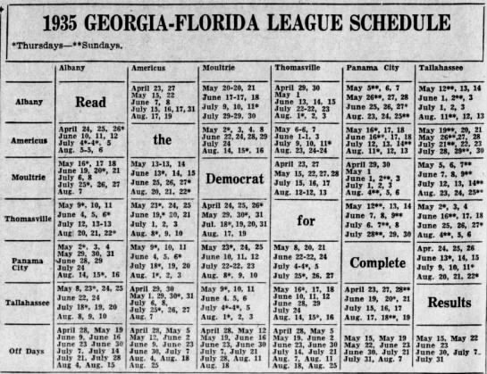 1935 Georgia-Florida League schedule - 