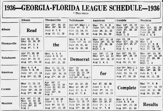 1936 Georgia-Florida League schedule - 