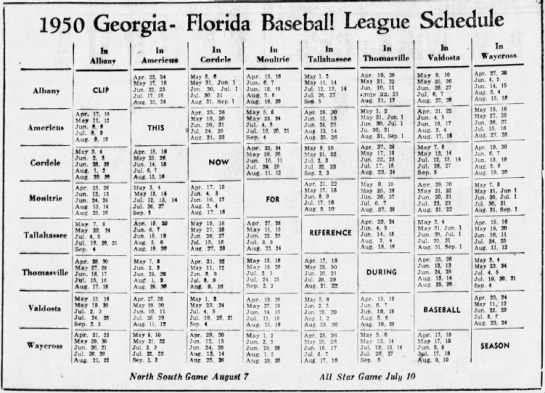 1950 Georgia-Florida League schedule - 