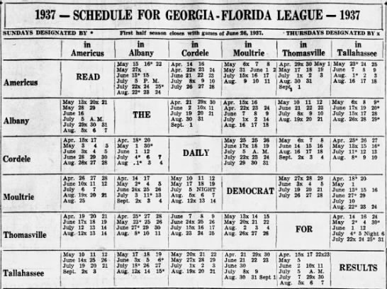 1937 Georgia-Florida League schedule - 