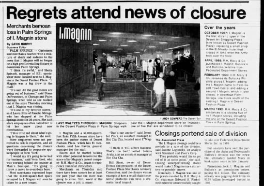 I Magnin in former BW store Palm Springs closes 1992 - 