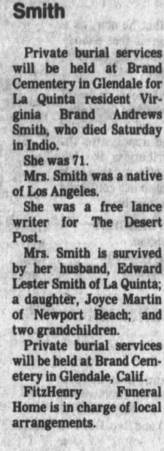 Obituary for La Smith (Aged 71) - 