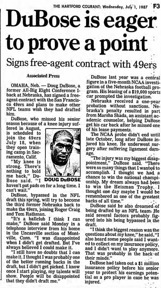 1987 Doug DuBose signs with 49ers - 