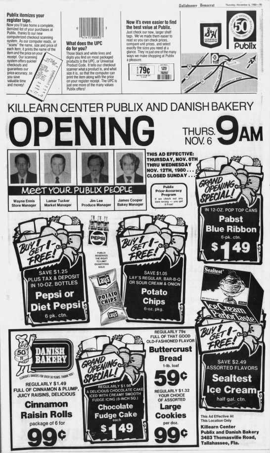 Publix #225 opening on November 6, 1980 - Thomasville Road - 